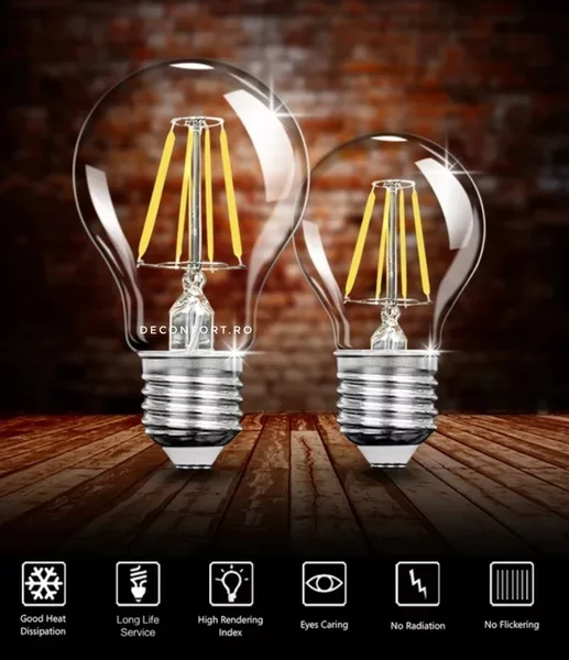 Bec LED filament incandescent Edison 4w dulie e27 lumina calda